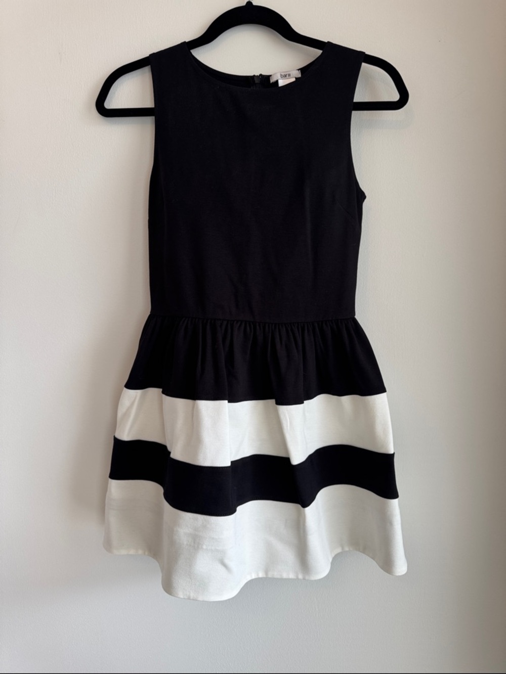 Bar III Black and White Striped Peplum Skater Dress